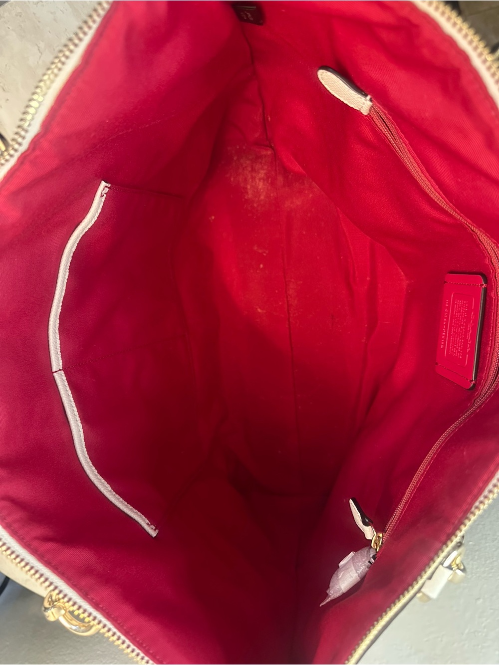 Coach White Floral Print Leather Tote with Pink and Tan Accents - Picture 6 of 12